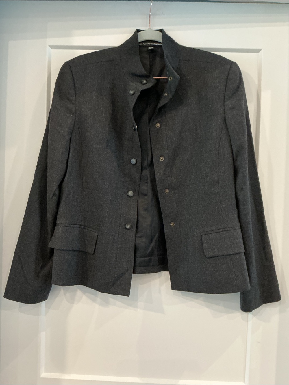 Linda Allard X Ellen TraceyMilitary  Charcoal Gray Wool Snap Button  Jacket Sz 8